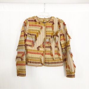 Worth New York Fringe Blazer Jacket, Size Small, Tan Orange